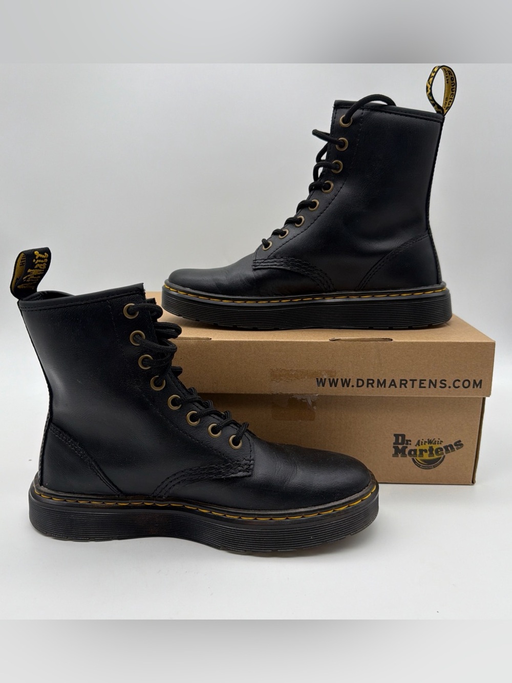 Dr. Martens Womens 6 Boots Zavala AW004 Black Combat Smooth Leather 8-Eye Lace